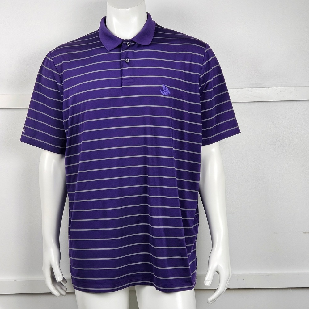 RLX Ralph Lauren Mens XL Purple Striped Performance Golf Polo Shirt Short Sleeve